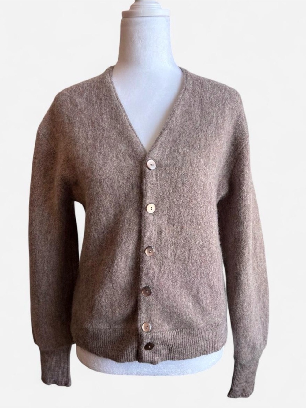 Vintage 100% Virgin Wool Taupe / Tan Cardigan Women’s Large — Union Made In USA